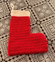 Handmade Red White  Crocheted Mini Christmas Stocking Gift Card Holder B... - £7.88 GBP