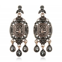 New Boho Ethnic Big Drop Earrings Antique Gold Beach Gray Crystal Bridal Earring - £7.24 GBP