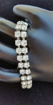 Vintage Unbranded Double Row Clear Prong Set Rhinestone Tennis Bracelet 6.5 Inch - £39.41 GBP