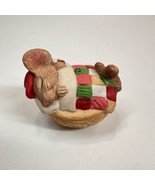 Vintage Current Inc Christmas Ornament Mouse Sleeping In Walnut With Quilt - $14.80