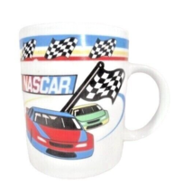 Nascar Coffee Mug Cup Ceramic Red Blue Green Cars Checkered Flag Drinkwa... - $225.03 MXN