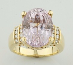 Kunzite Solitaire with Diamond Accents 18k Yellow Gold Ring Size 6.75 - £3,816.31 GBP