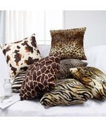 Plush Leopard Print Throw Pillow Covers Zippered Sofa Cushion Covers Cas... - £11.19 GBP+