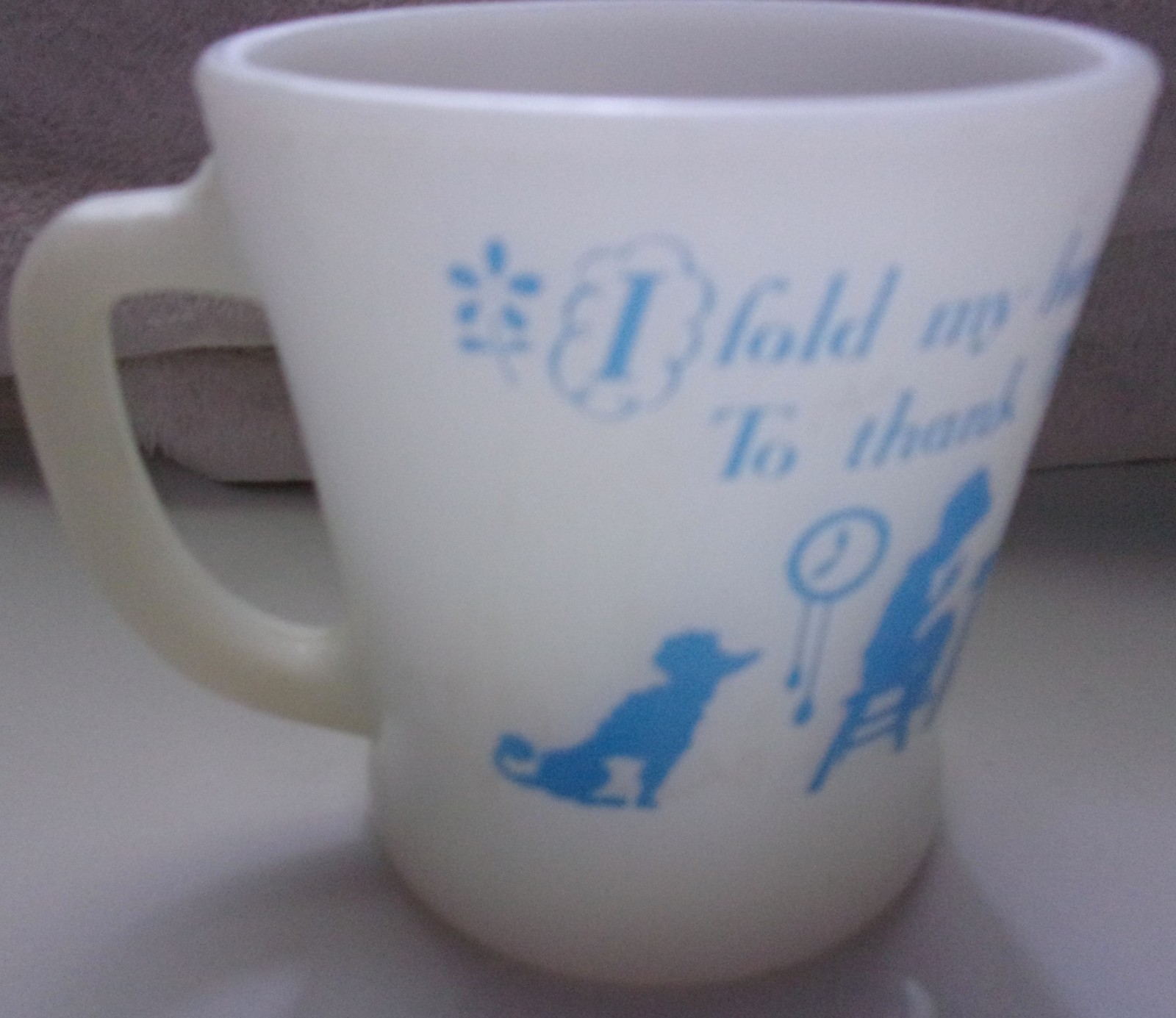 Primary image for Vintage Fire King Child’s Prayer I Fold My Hands & Bow My Head Milk Glass Mug