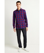 French Connection Kahama Flannel Check Shirt Plum/Blue-Size Small - $406.55 MXN