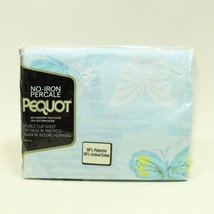 Nos Vintage Pequot Blue Butterfly FLUTTER-BUY Double Flat Bed Sheet New - £23.53 GBP