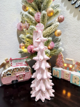 CHRISTMAS Cupcakes and Cashmere Gingerbread Pink Ribbon Tree Figurine 14&quot; - £32.06 GBP