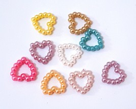 11mm wide 50pcs Coloured Bead Faux Pearl Heart Shape Appliques Craft C20 - £4.76 GBP