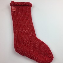 Red Knitted Christmas Stocking Woven Silver Thread w Rolled Cuff Wondershop - £19.92 GBP