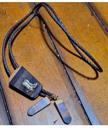 Necklace Bolo Brown Braided Leather Cowboy Boots Wooden Slide Strap 17.5&quot; - $23.05 CAD
