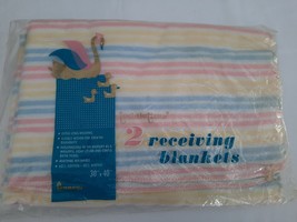 Vintage Toddletime Penneys ~ Package of 2 Pastel Striped Receiving Blankets NIP - £27.21 GBP
