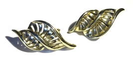 Vintage Signed Coro Modernist Gold Tone Leaf Clip Earrings - $10.95