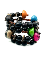 Artisan Nut Coconut Shell Beads Memory Wire Wrap BOHO Bracelet - £14.78 GBP