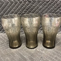 Vintage Smokey Coca Cola Glasses, Set Of 3, 6 Inches Tall, Great Condition - £5.44 GBP