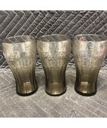 VINTAGE SMOKEY COCA COLA GLASSES, SET OF 3, 6 INCHES TALL, GREAT CONDITION - £5.41 GBP