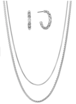 Alfani Box Chain Layered Necklace and C-Hoop Earrings Set - £14.15 GBP