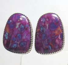 All SOLID STERLING 925 SILVER Earrings Handmade Southwestern Purple Ston... - $38.36