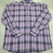 Alan Flusser Mens Medium Purple Plaid Long Sleeve  Button Up Flip Cuff Shirt - £16.22 GBP