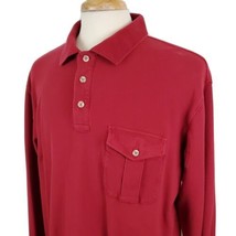 Duluth Trading Pocket Polo Shirt Men&#39;s LT Maroon Cotton L/S Three Button Work - £14.89 GBP