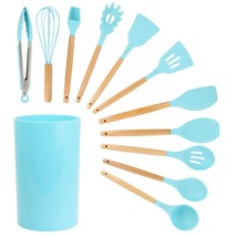 MegaChef Light Teal Silicone and Wood Cooking Utensils, Set of 12 - £49.64 GBP