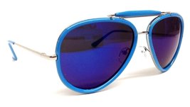 Neon Blue &amp; Silver Outdoorsman Aviator Sunglasses Blue Iridium Mirror Lenses - £10.03 GBP