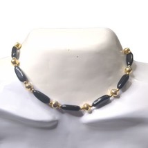 Vintage Napier Necklace Black Beaded Gold Tone Spacer Costume Jewelry 17&quot; - £8.64 GBP