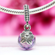 925 Sterling Silver Morning Butterfly Dangle Charm Bead with Purple Zirconia - £13.02 GBP