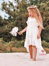 Beach Wedding Flower Girl Dress. White Hi-Lo Boho Beach Dress. Vacation Dress.  - £19.98 GBP+