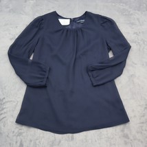 French Connection Shirt Womens 6 Navy Blue Long Sleeve Round Neck Casual Top - $29.68