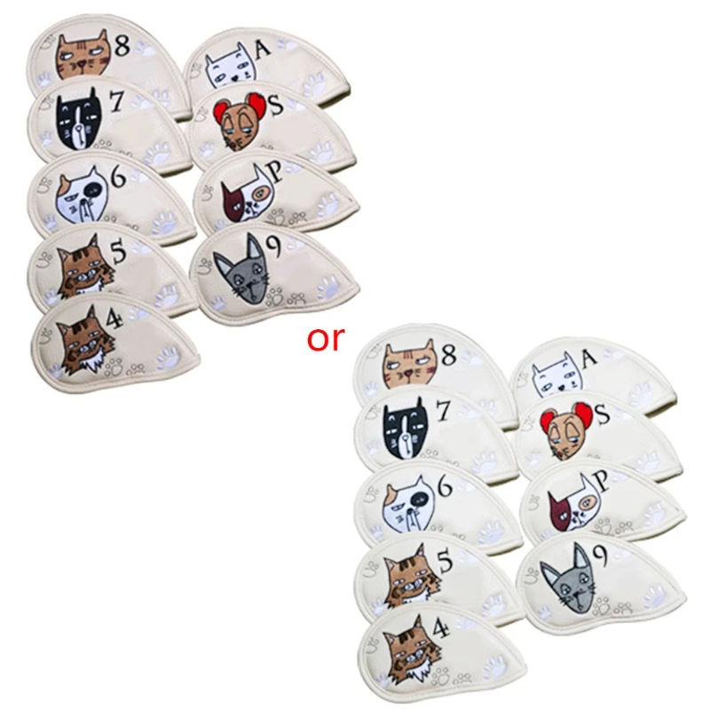 Sporting 9 Pcs Portable Golf Club Headcovers Cute Cartoon Cat Pattern PU Waterpr - £49.56 GBP