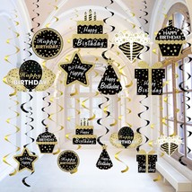 Black Gold Birthday Hanging Swirls Decorations For Mens Women, 16Pcs Hap... - $22.99