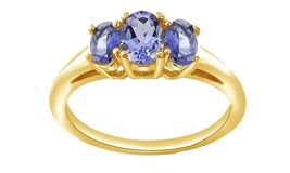 Three Stone Engagement Ring Oval Cut Tanzanite Gemstone 18K Yellow Gold Plated - £63.08 GBP