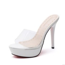 Shoes Women Sexy Super High Heel 13CM Fine with Waterproof Table Slippers Transp - £39.58 GBP