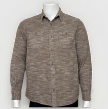 Solaris Brushed Cotton Shirt Mens M Brown Textured Button Up Long Sleeve... - $19.18