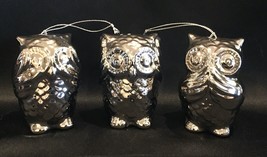 3 Wise Owls Glass Silver Ornaments IOB Z Gallerie - $29.69