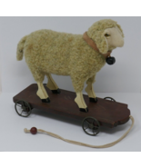 Folk Art Style Child&#39;s Lamb Sheep Rolling Pull Toy Iron Wheels and Wood ... - £239.05 GBP