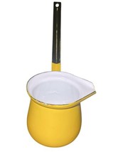 Vintage Yellow Enamel Canister & Pour Pot Set Wood Lid Mid-Century Kitchen MCM image 8