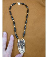 (j-wolf-10) Brown black Wolf head aceh bovine bone carving bead necklace... - $52.90 CAD