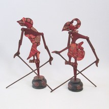 2 Indonesian Shadow Puppets With Bases Hand Painted 12 Inches Tall - $69.28