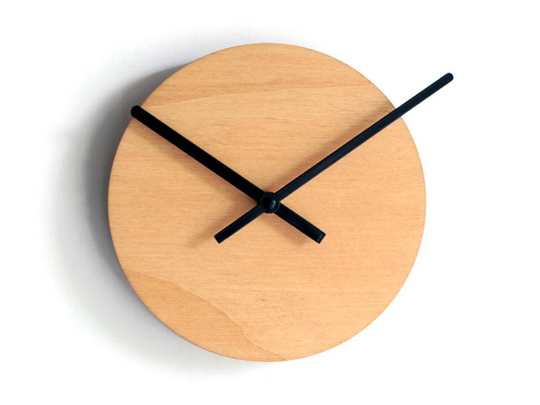 7&quot; Pine Wood Silent Wall Clock, Compact No Ticking Design, Minimalist Mo... - $26.00