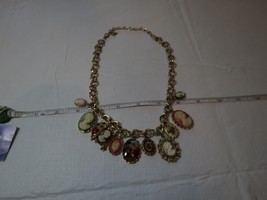 Cameo necklace 11 charm heart logo cameos RARE gold HSN QVC NOS pearls c... - £94.41 GBP