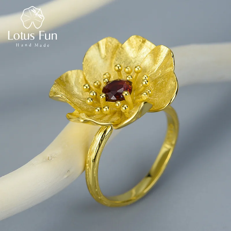 Lotus Fun Real 925  Silver  Stone Handmade Designer Fine Jewelry Blooming Anemon - $67.19