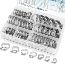 TICONN 60PCS Hose Clamp Set - 1/4&#39;&#39;–1-1/2&#39;&#39; 304 Stainless Steel Worm Gea... - £22.41 GBP