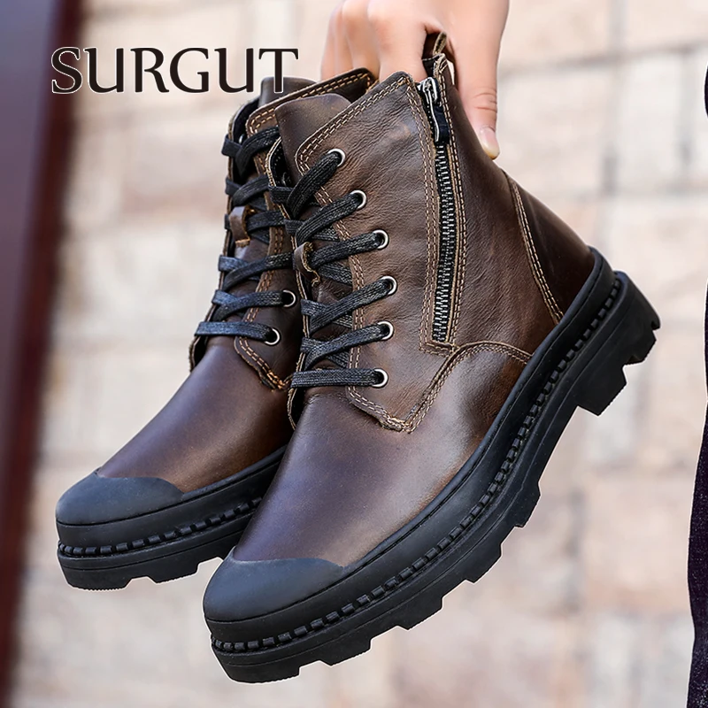 Classic Brand Men Boots Handmade Men&#39;s Shoes Casual Leather Ankle Business Male  - £92.36 GBP