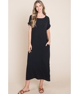 Bombom Midi Dress with Pockets Women’s Short Sleeve Round Neck Casual So... - $38.96