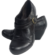 Jasmine Black Leather Heels 8 M Heels Work Shoe Side Buckle Block Heel - $34.99