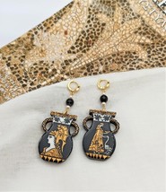 Painted Greek Pottery Vase Wood earrings inspired by Ancient Greek Mythology - $52.47
