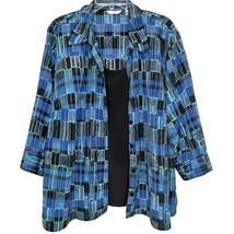 White Stag Womens Size 4X Blouse 1 Piece Twin Set 3/4 Sleeve V-Neck Blue - £10.98 GBP