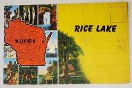 Rice Lake Wisconsin Fold Out Souvenir Postcard - Nation&#39;s Summer Vacatio... - £15.63 GBP