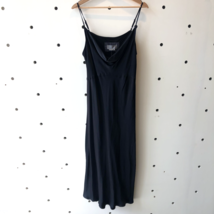 L - Anthropologie Black NEW $118 Satin Bias Elyse Slim Midi Slip Dress 0... - £63.94 GBP